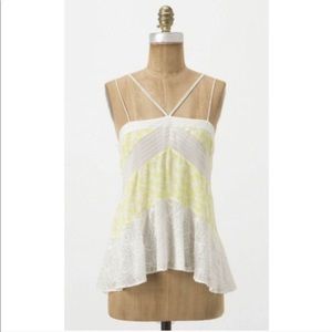 Anthropologie white and yellow lace blouse size 10